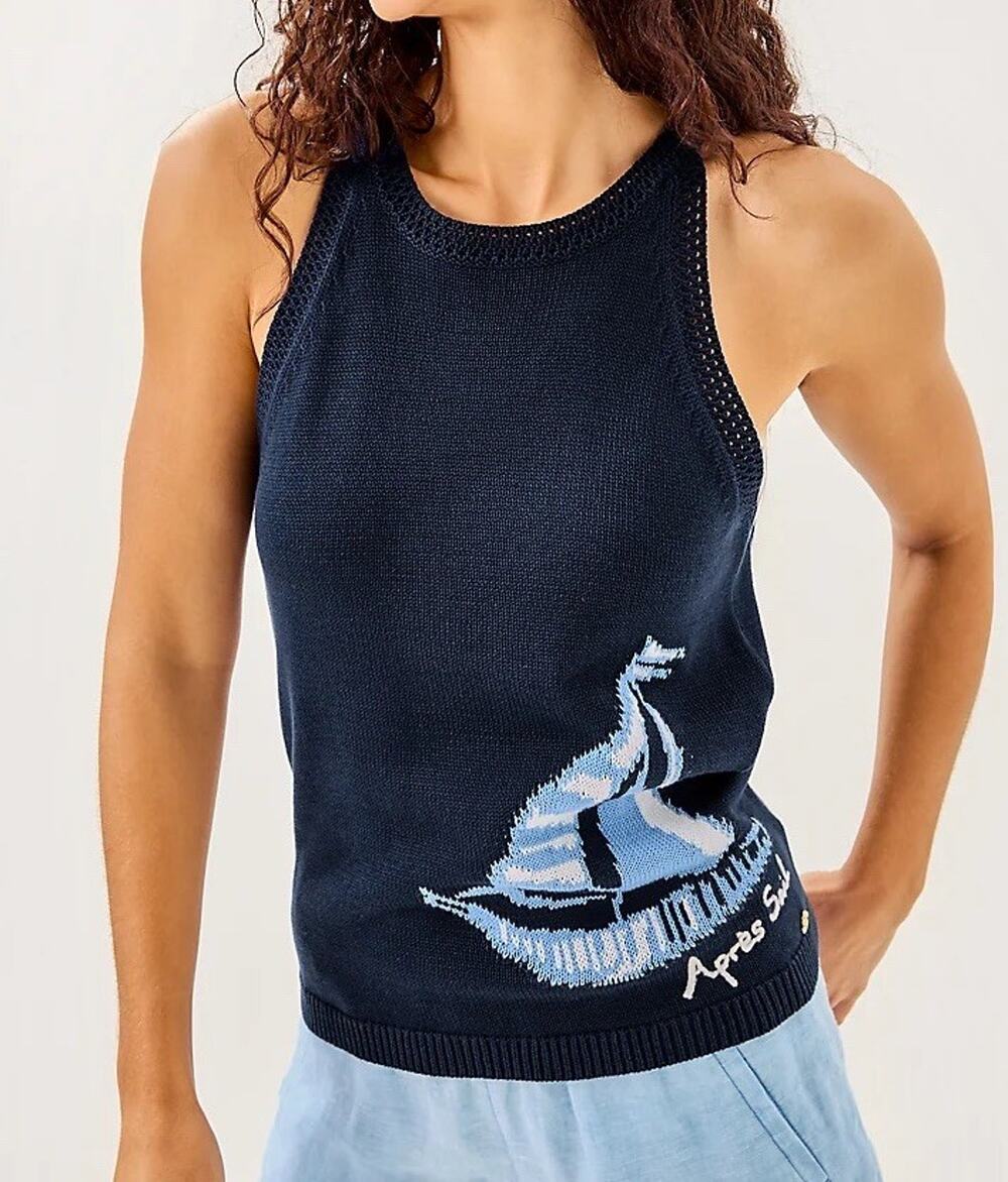 Lilly Pulitzer Emra Sweater Tank in Low Tide Navy Apres Sail Jacquard Womens XS